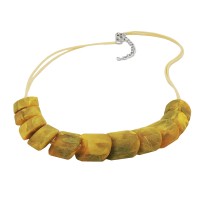 GALLAY Jewellery - Schmuck und Dekoration - Kette Schrägperle Kunststoff gelb-oliv-marmoriert Kordel hellgelb 45cm