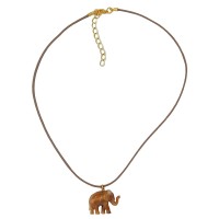 GALLAY Jewellery - Schmuck und Dekoration - Kette 23x17x9mm Elefant mini Kunststoff hellbraun-glänzend Kordel braun 40cm