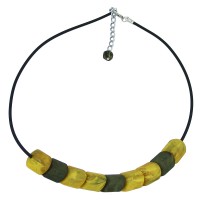 GALLAY Jewellery - Schmuck und Dekoration - Kette Schrägperle Kunststoff gelb-marmoriert und grün-marmoriert Vollgummi schwarz 45cm
