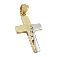 GALLAY Jewellery - Jewellery and decoration - Anhänger 16x11mm Kreuz bicolor mit 3 Zirkonias 9Kt GOLD
