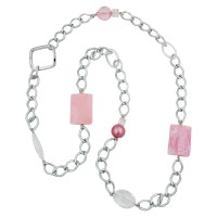 GALLAY Jewellery - Jewellery and decoration - Kette Kunststoffperlen rosa transparent Weitpanzerkette Aluminium hellgrau 95cm