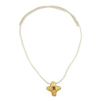 GALLAY Jewellery - Jewellery and decoration - Kette Anhänger Kreuz Metallguss matt-goldfarben Glasstein Kordel beige 70cm
