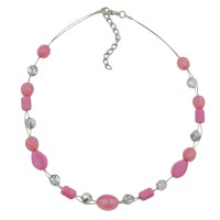 GALLAY Jewellery - Schmuck und Dekoration - Kette Drahtkette mit Glasperlen Olive rosa und silber-verspiegelt 42cm