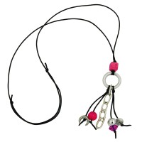 GALLAY Jewellery - Jewellery and decoration - Kette Ring Aluminium hellgrau Perlen silberfarben pink rosa Kordel schwarz 80cm
