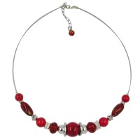 GALLAY Jewellery - Jewellery and decoration - Kette Drahtkette rot seidig-glänzend silberfarben Kunststoffperlen 45cm