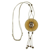 GALLAY Jewellery - Schmuck und Dekoration - Kette 77mm Kunststoffanhänger Lochring beige-oliv altmessing Kordel grau 90cm