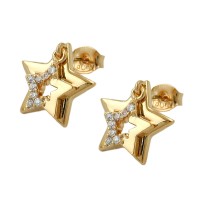 GALLAY Jewellery - Jewellery and decoration - Ohrstecker Ohrring 13mm doppelter Stern mit Zirkonia vergoldet 3 Mikron