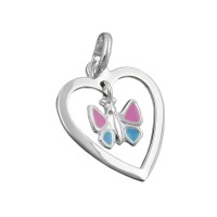 GALLAY Jewellery - Schmuck und Dekoration - Anhänger 17x15mm Herz mit Schmetterling farbig lackiert Silber 925