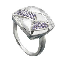 GALLAY Jewellery - Jewellery and decoration - Ring 16x16mm mit Zirkonias lila-weiß matt-glänzend rhodiniert Silber 925 Ringgröße 62