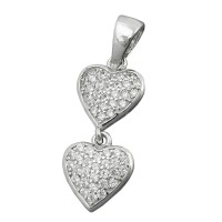 GALLAY Jewellery - Schmuck und Dekoration - Anhänger 20x8mm zwei Herzen mit Zirkonias rhodiniert Silber 925